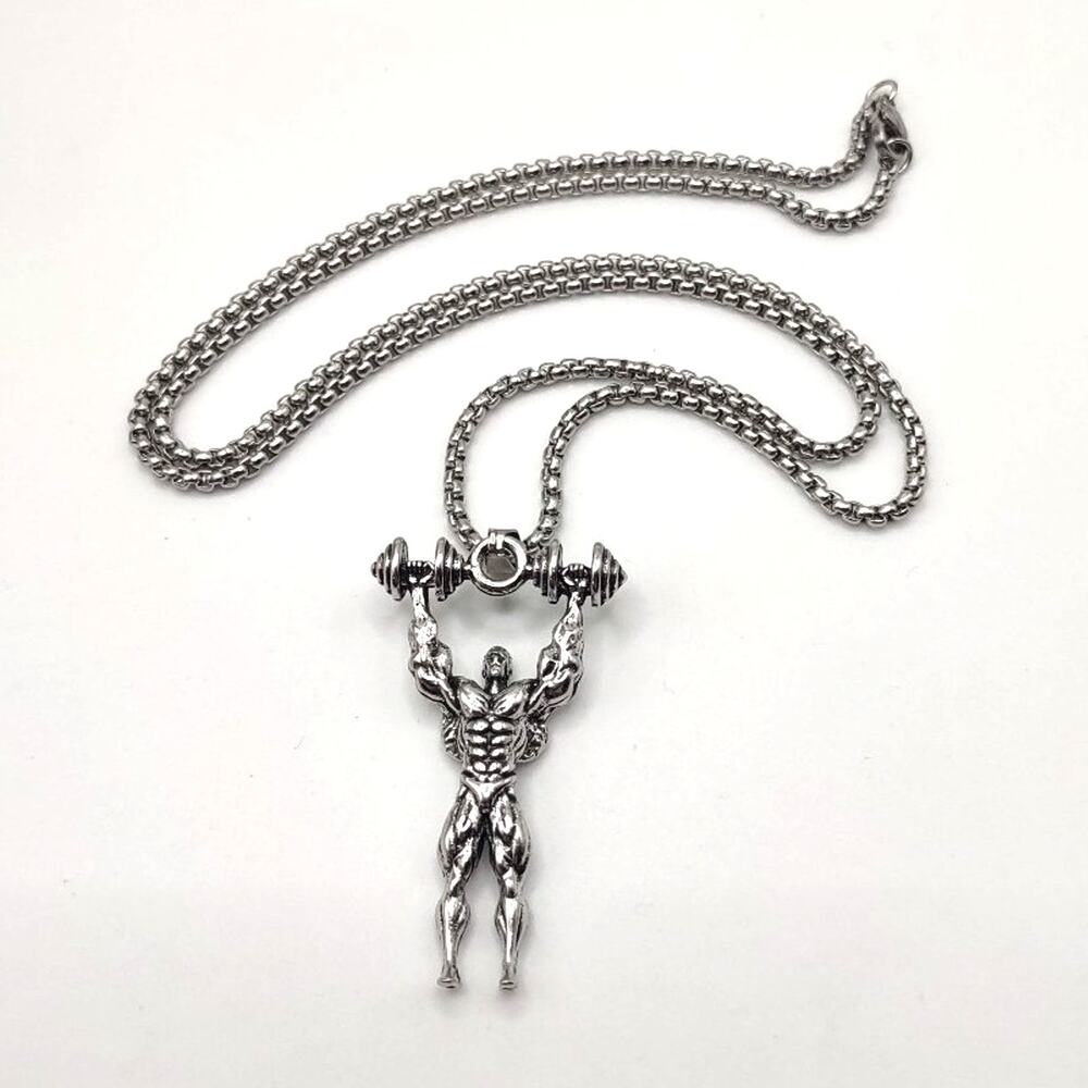 Stainless Steel Bodybuilder Necklace & Pendant Workout Fitness Birthday Gift NEW